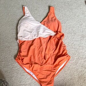 Orange and pink maternity Swimsuit tie swimsuit